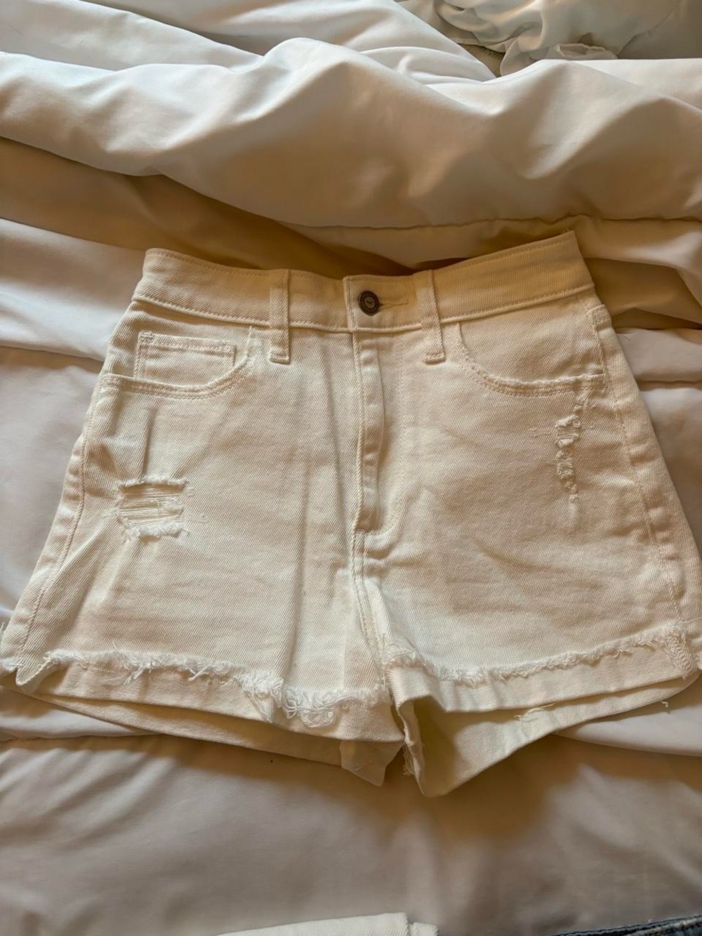 Hollister White Distressed High-Rise Denim Shorts